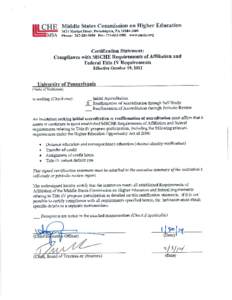 Assessing Undergraduate Education at Penn: A Selected Topics Self-Study Report Prepared for the Middle States Commission on Higher Education February 7, 2014  Table of Contents