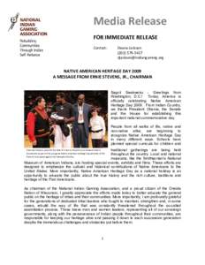 Media Release  FOR IMMEDIATE RELEASE  Contact:  Deana Jackson  (202) 579‐5427 