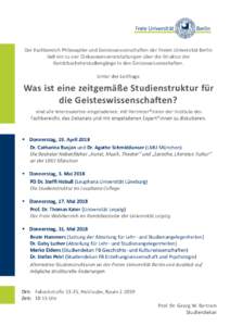 Der Fachbereich Philosophie und Geisteswissenschaften der Freien Universität Berlin lädt ein zu vier Diskussionsveranstaltungen über die Struktur der Kombibachelorstudiengänge in den Geisteswissenschaften. Unter der 