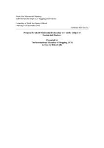 North Sea Ministerial Meeting on Environmental Impacts of Shipping and Fisheries Committee of North Sea Senior Officials Göteborg 9-10 November 2005 CONSSO NOV[removed]