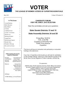 VOTER THE LEAGUE OF WOMEN VOTERS OF CUPERTINO-SUNNYVALE May 2012 Volume 39 Number 10