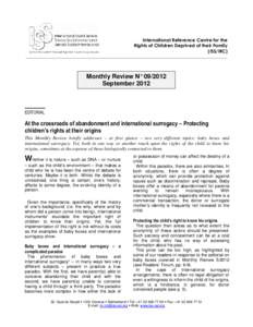 International Reference Centre for the Rights of Children Deprived of their Family (ISS/IRC) Monthly Review N° September 2012