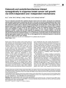 Celecoxib and acetylbritannilactone interact synergistically to suppress breast cancer cell growth via COX-2-dependent and -independent mechanisms