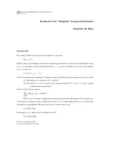 IMRN International Mathematics Research Notices 1999, No. 16 Estimates for “Singular” Exponential Sums Nicholas M. Katz