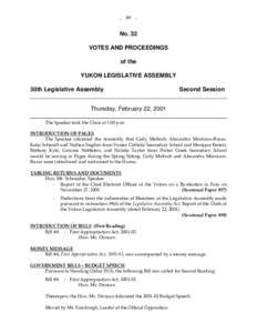 - 89 -  No. 32 VOTES AND PROCEEDINGS of the YUKON LEGISLATIVE ASSEMBLY