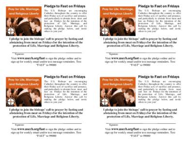 Pledge to Fast on Fridays  Pledge to Fast on Fridays The U.S. Bishops are encouraging Catholics throughout the country to offer