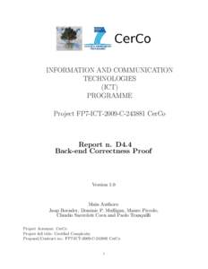 INFORMATION AND COMMUNICATION TECHNOLOGIES (ICT) PROGRAMME Project FP7-ICT-2009-C[removed]CerCo
