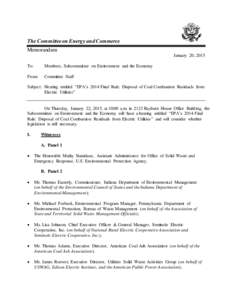 The Committee on Energy and Commerce Memorandum January 20, 2015 To:  Members, Subcommittee on Environment and the Economy