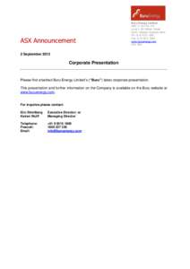 ASX Announcement  Buru Energy Limited ABN[removed]Level 2, 88 William Street Perth, Western Australia 6000