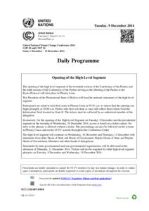 Daily Programme for Monday, 29 November 2010