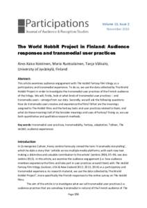 .  Volume 13, Issue 2 NovemberThe World Hobbit Project in Finland: Audience