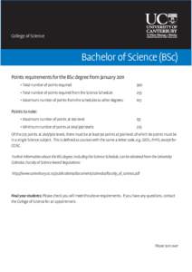 College of Science  Bachelor of Science (BSc) Points requirements for the BSc degree from January 2011 • Total number of points required: