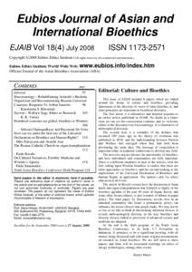 Eubios Journal of Asian and International Bioethics EJAIB VolJuly 2008 ISSN