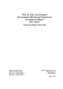 TAG Oil (NZ) Ltd Company Groundwater Monitoring Programme Compliance Report[removed]Technical Report 2012–80