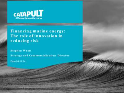 Financing marine energy: The role of innovation in reducing risk Stephen Wyatt Strategy and Commercialisation Director Date 04:11:14