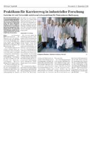 Göttinger Tageblatt  Sonnabend, 9. September 2006 Praktikum fiir Karriereweg in industrieller Forschung Sartorius AG und Universität vereinbaren Laborpraktikum für Neurosciences-Studiengang