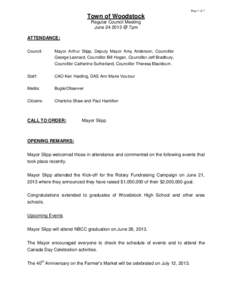 Page 1 of 7  Town of Woodstock Regular Council Meeting June[removed] @ 7pm ATTENDANCE: