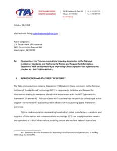 October 10, 2014 Via Electronic Filing ([removed]) Adam Sedgewick U.S. Department of Commerce 1401 Constitution Avenue NW Washington, DC 20230