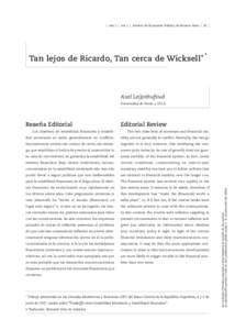 | año 1 | vol. 2 | Revista de Economía Política de Buenos Aires | 21 |  Tan lejos de Ricardo, Tan cerca de Wicksell*
