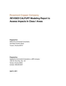 Atmospheric sciences / Environment / CALPUFF / Helvetia /  Arizona / California Air Resources Board / Atmospheric dispersion modeling / United States Environmental Protection Agency / Mining / Air dispersion modeling / Air pollution / Atmosphere