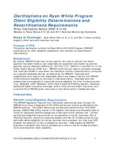 Clarifications on Ryan White Program Client Eligibility Determinations and Recertifications Requirements