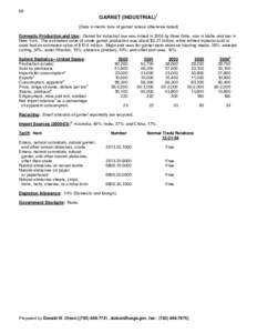 66  GARNET (INDUSTRIAL)1 (Data in metric tons of garnet unless otherwise noted) Domestic Production and Use: Garnet for industrial use was mined in 2004 by three firms, one in Idaho and two in New York. The estimated val