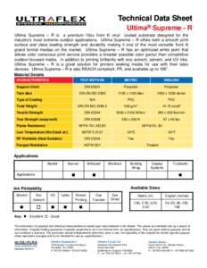 Technical Data Sheet Ultima® Supreme - R Ultima Supreme – R is a premium 15oz front lit vinyl coated substrate designed for the industry’s most extreme outdoor applications. Ultima Supreme – R offers both a smooth