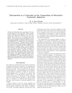 in Artificial Life VIII, Standish, Abbass, Bedau (eds)(MIT Press[removed]pp 106–[removed]Tautomerism as a Constraint on the Composition of Alternative Nucleotide Alphabets