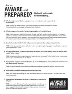 Are you  AWARE and PREPARED?  Find out if you’re ready