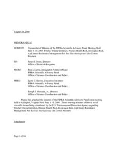Minutes of the FIFRA Scientific Advisory Panel Meeting Held June 8-10, 2004: Product Characterization, Human Health Risk, Ecological Risk, And Insect Resistance Management For Bacillus thuringiensis (Bt) Cotton Products