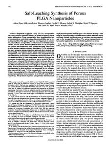 1082  IEEE TRANSACTIONS ON NANOTECHNOLOGY, VOL. 12, NO. 6, NOVEMBER 2013 Salt-Leaching Synthesis of Porous PLGA Nanoparticles