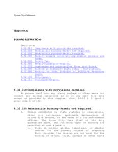 Hyrum City Ordinance  Chapter 8.32 BURNING RESTRICTIONS Sections: