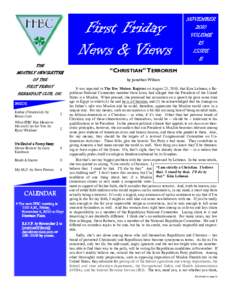 First Friday News & Views THE MONTHLY NEWSLETTER  “CHRISTIAN” TERRORISM