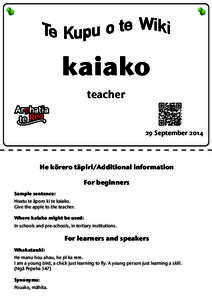 kaiako teacher 29 SeptemberHe körero täpiri/Additional information