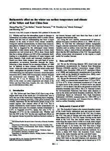 GEOPHYSICAL RESEARCH LETTERS, VOL. 29, NO. 24, 2228, doi:[removed]2002GL015884, 2002  Bathymetric effect on the winter sea surface temperature and climate of the Yellow and East China Seas Shang-Ping Xie,1,2 Jan Hafner,1 