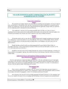 Page 1  Law on the Territorial Sea and the Contiguous Zone (Law No. 30 of 1977, as amended by Law No. 73 of[removed]Extent of the territorial sea