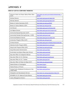 APPENDIX F INDEX OF JUSTICE COMPONENT WEBSITES American Indian and Alaska Native Affairs Desk (OJP)  http://www.ojp.usdoj.gov/americannative/whats_n