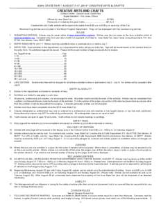 IOWA STATE FAIR * AUGUST 7-17, 2014 * CREATIVE ARTS & CRAFTS  CREATIVE ARTS AND CRAFTS Cultural Center - Second Level, South Side Superintendent - Kris Jones, Eldora