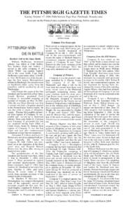 THE PITTSBURGH GAZETTE TIMES Sunday, October 17, 1909, Fifth Section, Page Four, Pittsburgh, Pennslyvania Excerpts on the Pennsylvania regiments at Gettysburg, before and after. Poland