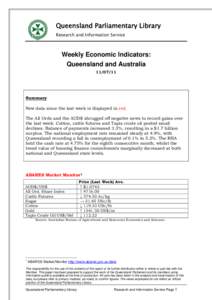 Queensland Parliamentary Library Research and Information Service Weekly Economic Indicators: Queensland and Australia[removed]