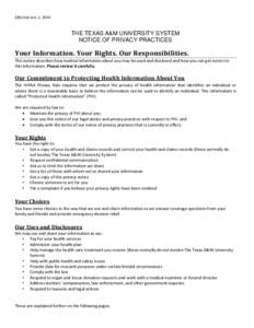 Effective Jan. 1, 2014  THE TEXAS A&M UNIVERSITY SYSTEM NOTICE OF PRIVACY PRACTICES  Your Information. Your Rights. Our Responsibilities.