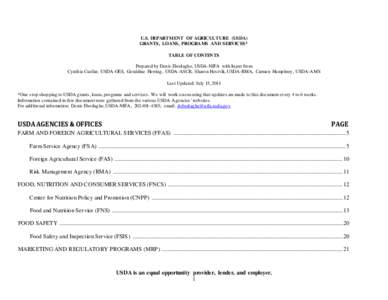 U.S. DEPARTMENT OF AGRICULTURE (USDA) GRANTS, LOANS, PROGRAMS AND SERVICES* TABLE OF CONTENTS Prepared by Denis Ebodaghe, USDA-NIFA with Input from Cynthia Cuellar, USDA-OES, Geraldine Herring, USDA-ASCR, Sharon Hestvik,