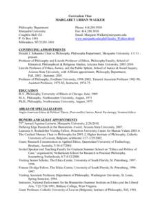 Curriculum Vitae  MARGARET URBAN WALKER