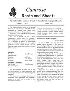 Camrose Roots and Shoots Newsletter of the Camrose Branch of the Alberta Genealogical Society Volume 3  No. 1