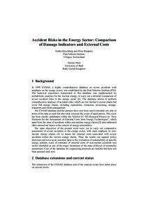 Accident Risks in the Energy Sector: Comparison of Damage Indicators and External Costs Stefan Hirschberg and Peter Burgherr