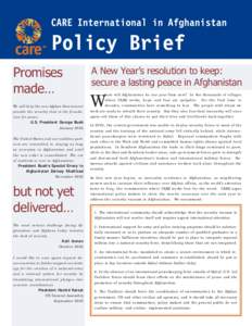 CARE International in Afghanistan  Policy Brief Promises made… We will help the new Afghan Government