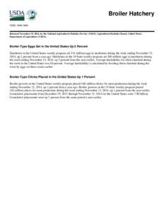 Broiler Hatchery ISSN: [removed]Released November 19, 2014, by the National Agricultural Statistics Service (NASS), Agricultural Statistics Board, United States Department of Agriculture (USDA).