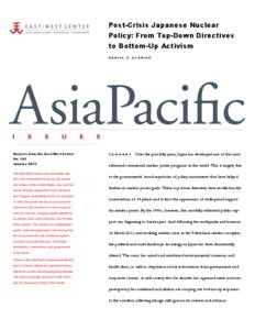 Post-Crisis Japanese Nuclear Policy: From Top-Down Directives to Bottom-Up Activism