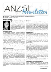 Newsletter of the Australian and New Zealand Society of Indexers Inc. Volume 7 | number 5 | July 2011 ANZSI News  T