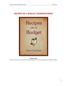 RECIPES-ON-A-BUDGET INDEX  Food Fare RECIPES-ON-A-BUDGET COOKBOOK INDEX